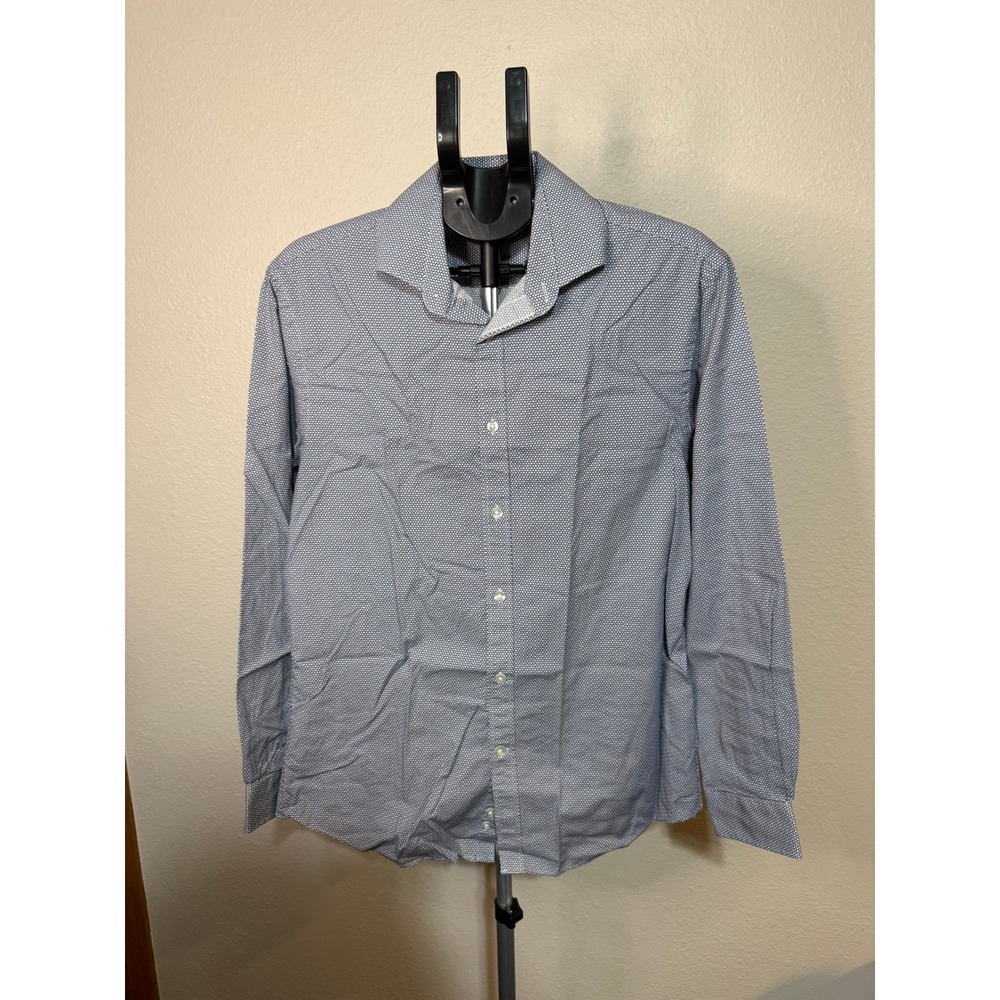 Michael Kors Mens Slim Fit Button Down Shirt Blue White Geometric Print 15.5 M